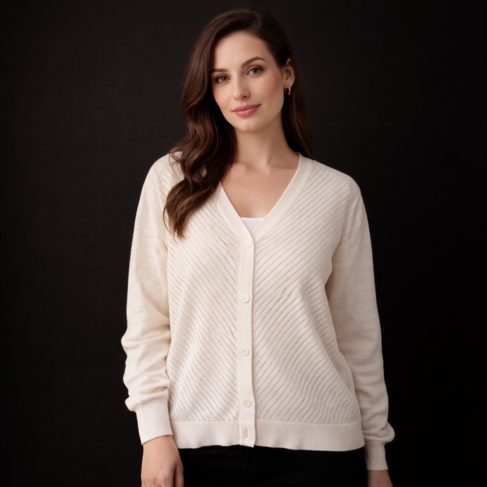 Serra Cream Button Front Women's Cardigan Size XL